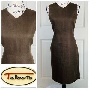 Talbots Sleeveless Linen Lined Sheath Brown Dress